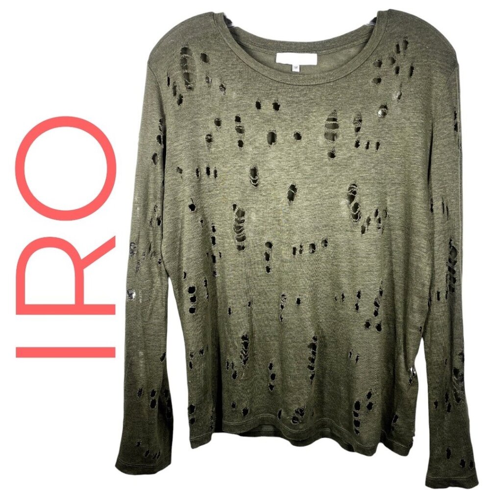 IRO LIZA 100% LINEN DISTRESSED SWEATER GRUNGE ROCKER STREETWEAR, MEDIUM